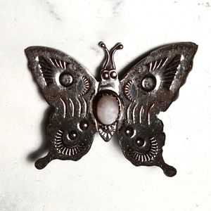 Sterling Silver Butterfly Brooch with faux opal